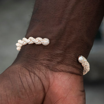 Pulsera rígida con cuerda y diamante en oro rosa de 6 mm