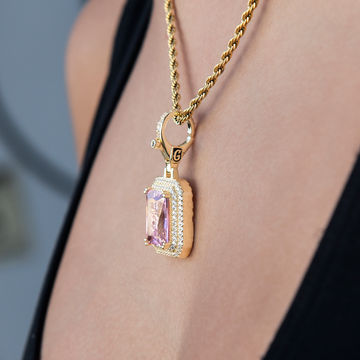 Pink Stone Clip On Charm Pendant in Yellow Gold