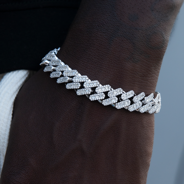 Pulsera Cubana de Oro Blanco con Diamantes Baguette - 12mm
