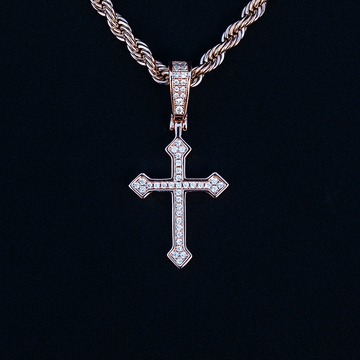 Iced Celtic Cross Pendant in Rose Gold