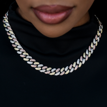 Cadena cubana de eslabones de diamante en oro amarillo/rosa/blanco - 12 mm