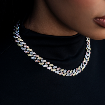 Cadena cubana de eslabones de diamante en oro amarillo/rosa/blanco - 12 mm
