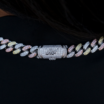 Cadena cubana de eslabones de diamante en oro amarillo/rosa/blanco - 12 mm