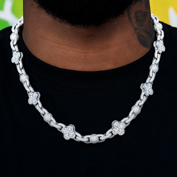 Cadena Diamond Ball Clover Mariner en oro blanco - 10 mm