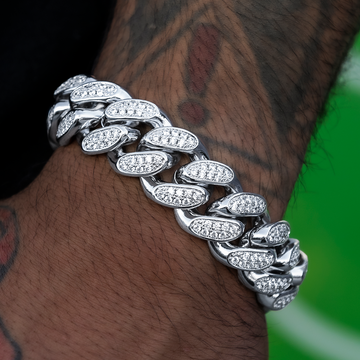Pulsera de eslabones cubanos de diamantes de oro blanco - 19 mm