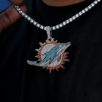 Colgante grande con el logo de los Miami Dolphins - Oro blanco