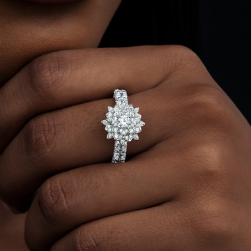 Anillo Rosa de Diamantes en Vermeil de Oro Blanco