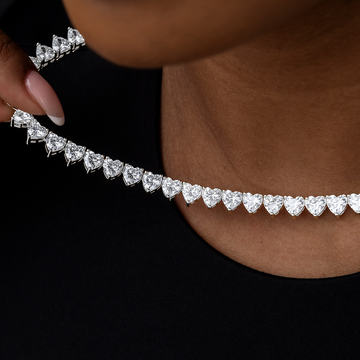 Cadena de tenis con diamantes en forma de corazón de oro blanco de 6 mm
