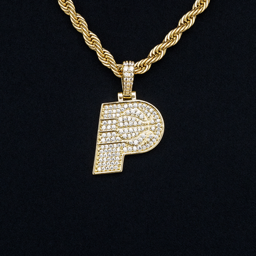 Colgante con el micro logotipo oficial de los Indiana Pacers de la NBA en oro amarillo