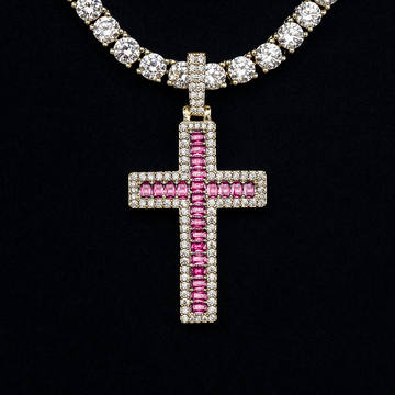 Colgante Cruz Baguette Rosa