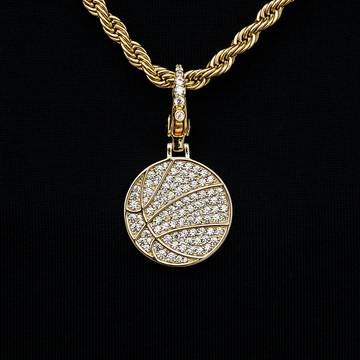 Pave Basketball Clip On Charm Pendant in Yellow Gold