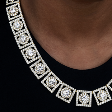 Layered Halo Diamond Link Necklace in Yellow Gold