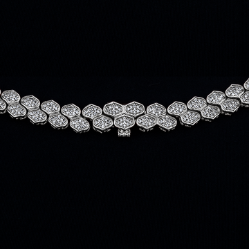 Diamond Pave Flat Snake Link Necklace in White Gold-4mm