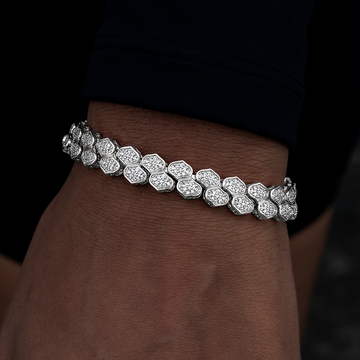 Pulsera de eslabones de serpiente plana pavé de diamantes en oro blanco - 4 mm