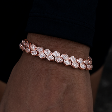 Pulsera Diamond Pave de eslabones planos tipo serpiente en oro rosa - 4mm
