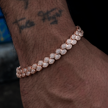 Pulsera eslabones plana cola de serpiente de 4mm con pavé de diamantes - Oro Rosa