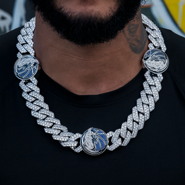 Cadena cubana de eslabones con diamantes de los Dallas Mavericks (NBA) en oro blanco - 25 mm