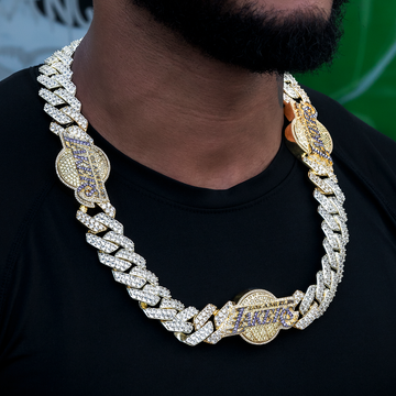 Cadena Cubana Oficial NBA de puntas de diamante de Los Angeles Lakers en oro amarillo- 25mm