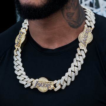 Cadena Cubana Oficial NBA de puntas de diamante de Los Angeles Lakers en oro amarillo- 25mm