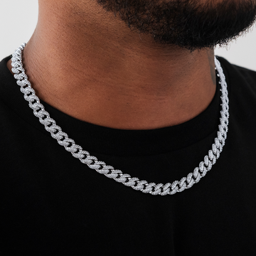 Cadena Cubana de Diamantes en Oro Blanco - 8.5mm