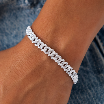 Pulsera cubana Micro Diamond Prong en oro blanco - 6mm