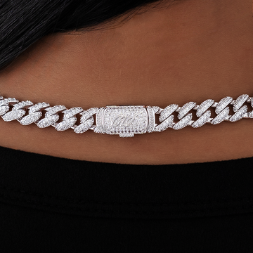 Collar cubano de diamantes en oro blanco - 8.5 mm