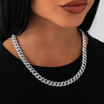Collar cubano de diamantes en oro blanco - 8.5 mm