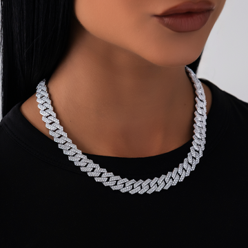 Cadena de eslabones de puntas de diamante en oro blanco - 12 mm