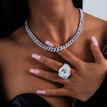 Diamond Watch Ring in White Gold Vermeil
