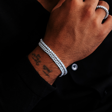 Pulsera cubana Micro Diamond Prong en oro blanco - 6mm