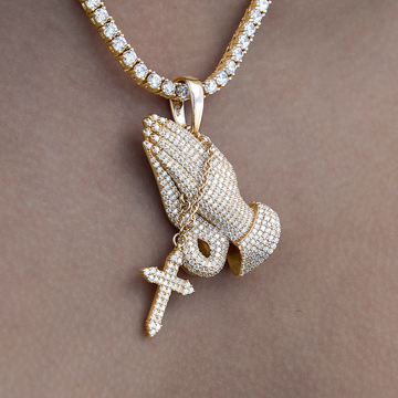 Women's Moissanite Praying Hands Pendant in Yellow Gold Vermeil