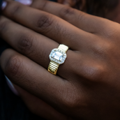 Emerald Cut Diamond Textured Ring in Yellow Gold Vermeil