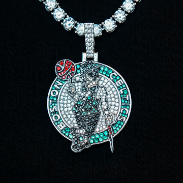 Colgante con el logo principal oficial de los Boston Celtics de la NBA - Oro blanco