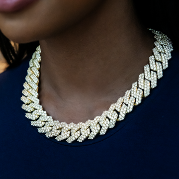 Collar cubano de puntas de diamante en oro amarillo - 19 mm