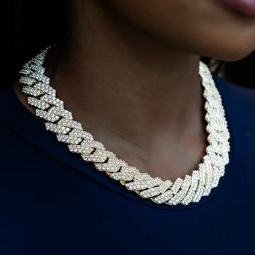 Collar cubano de puntas de diamante en oro amarillo - 19 mm