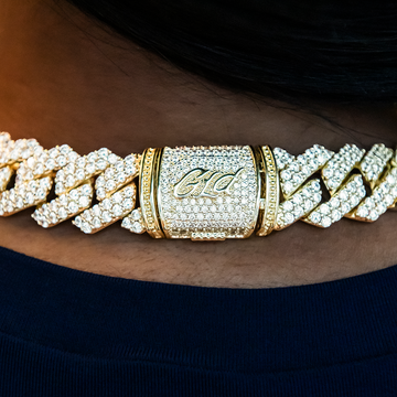 Collar cubano de puntas de diamante en oro amarillo - 19 mm