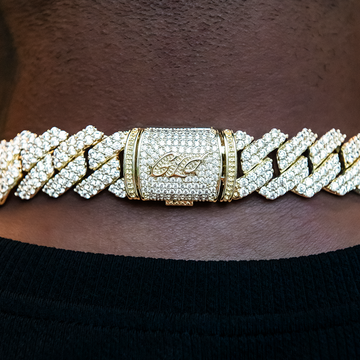 Men's Moissanite Diamond Prong Cuban Chain in Yellow Gold Vermeil - 19mm