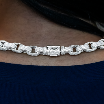 Collar de eslabones Diamond Box en oro blanco - 9 mm