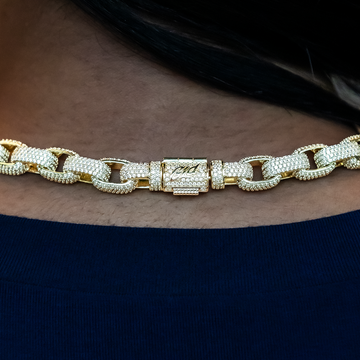 Collar de eslabones Diamond Box en oro amarillo - 9 mm