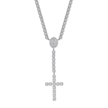 Women's Moissanite Micro Clustered Rosary Chain Necklace in White Gold Vermeil