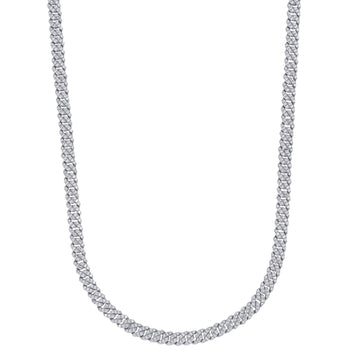 Micro Diamond Prong Moissanite Cuban Chain in Sterling Silver - 6MM