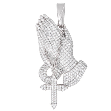 Moissanite Praying Hands Pendant in Sterling Silver