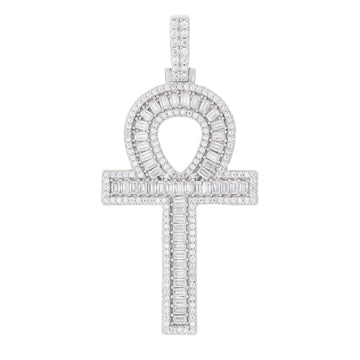 Moissanite Ankh Cross Pendant in Sterling Silver