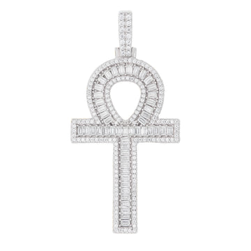 Colgante de cruz ankh de moissanita para mujer en plata vermeil de oro blanco
