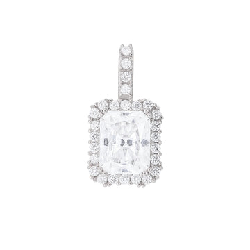 Men's Moissanite Micro Diamond Stone Pendant in White Gold Vermeil