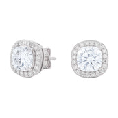Cushion Cut Moissanite Earrings in White Gold Vermeil