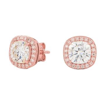 Aretes de moissanita talla cojín en vermeil de oro rosa