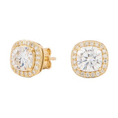 Cushion Cut Moissanite Earrings in Yellow Gold Vermeil