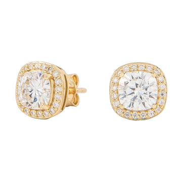 Pendientes de Moissanita Corte Cojín en Vermeil de Oro Amarillo