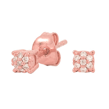 3MM Pave Round Moissanite Stud Earrings in Rose Gold Vermeil
